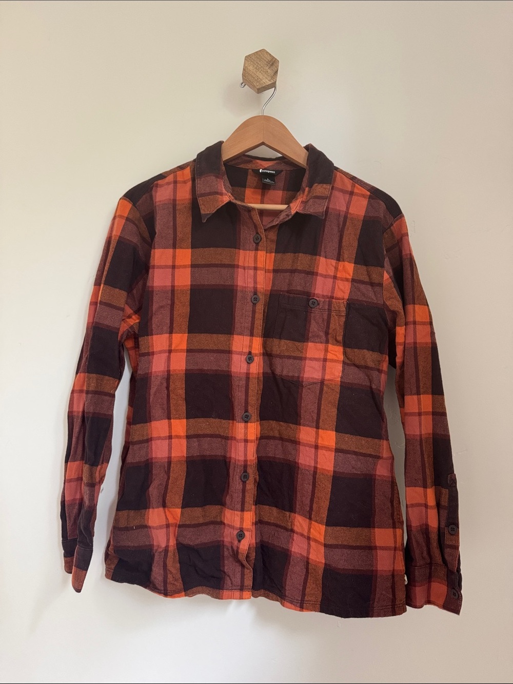 cotopaxi Orange & Brown Plaid Lightweight Flannel Shirt